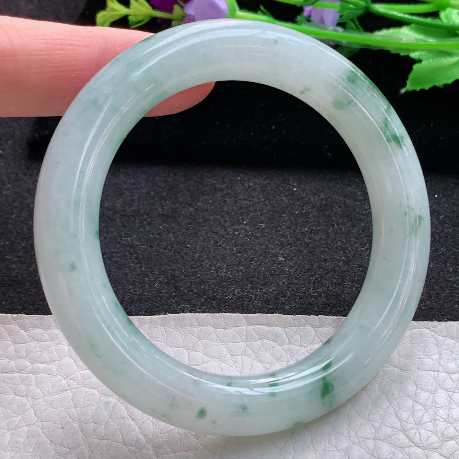 ee实拍53.9*10.8*10.9美人镯 缅甸翡翠a货玉手镯冰飘花圆条玉手环