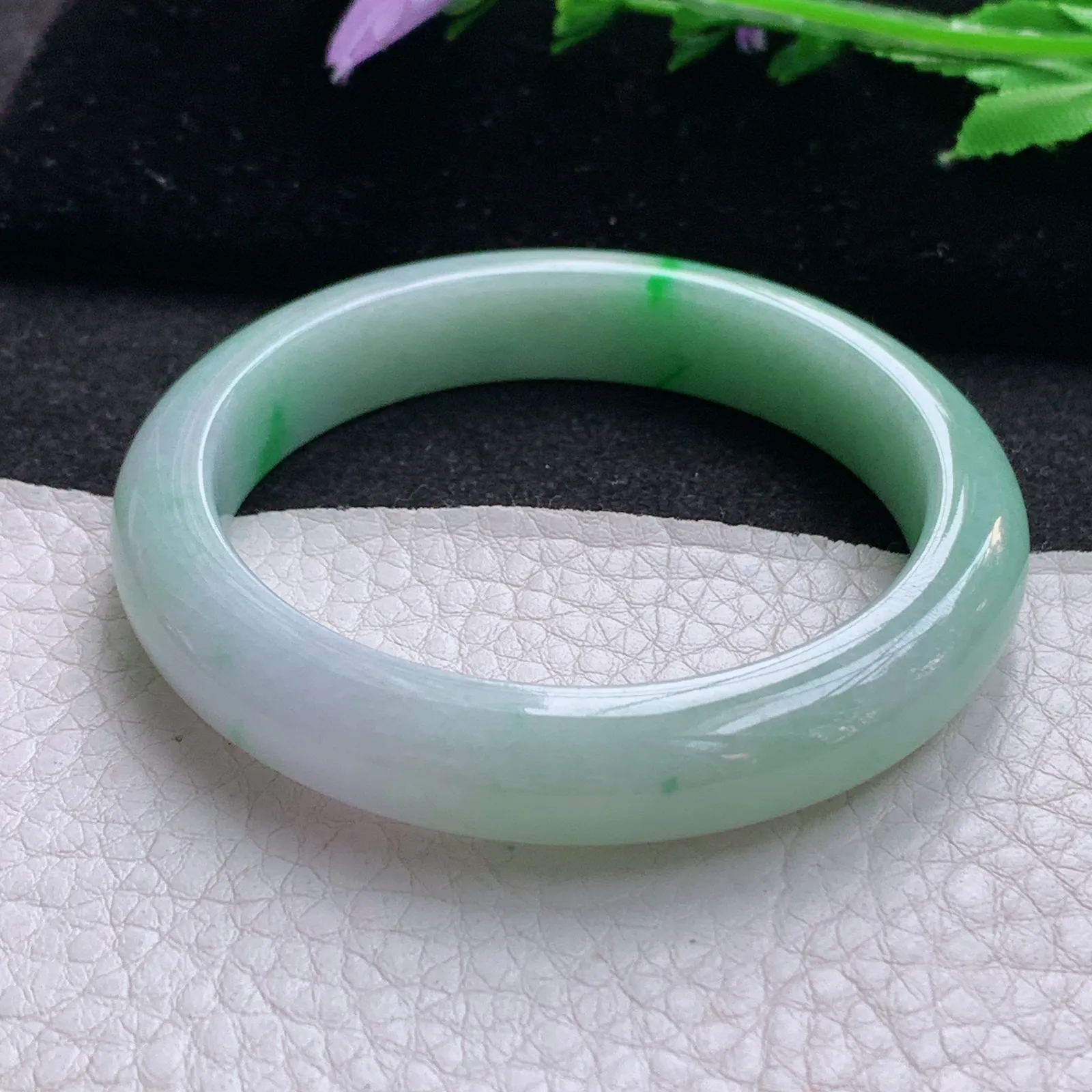 hf小圈口52*10.8*7.8平安镯 缅甸翡翠a货玉手镯秀气春带彩宽边玉手环