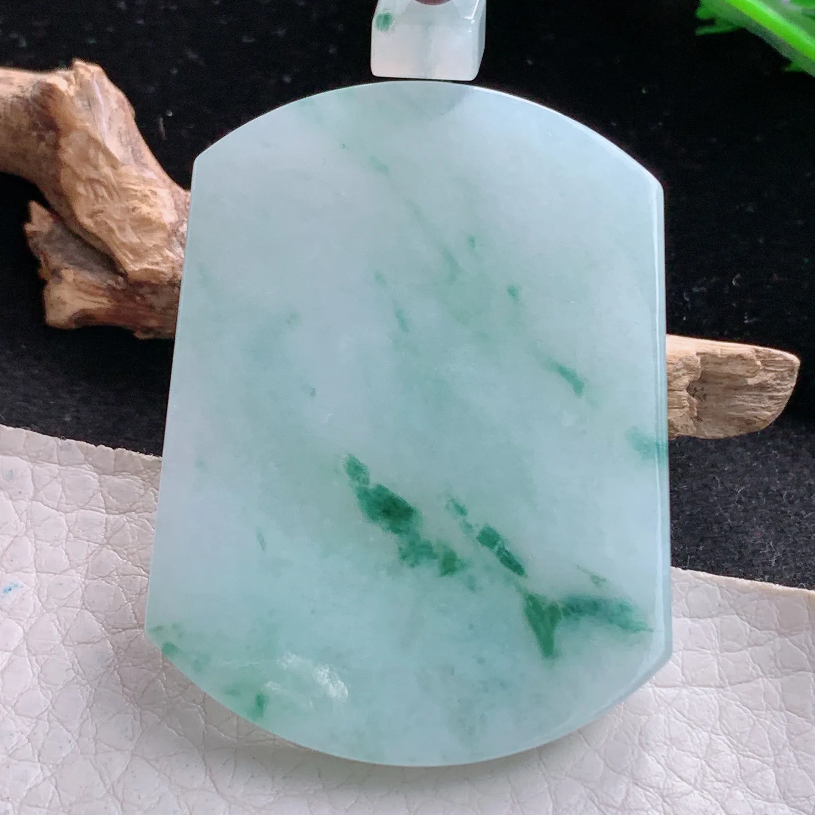 zen自然光55*41*5.8天然缅甸翡翠冰飘花平安无事牌 素面牌玉吊坠 玉挂件