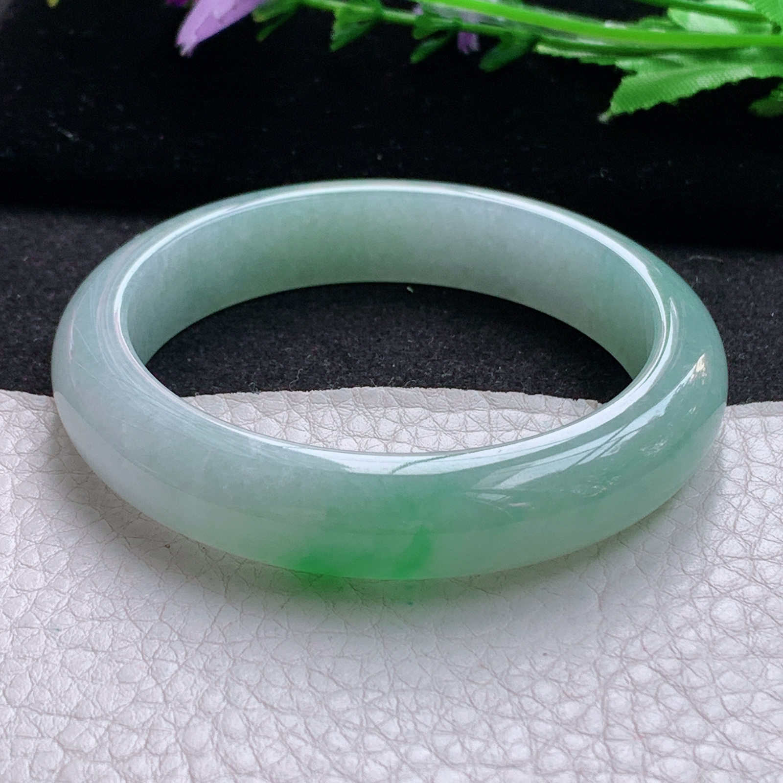 nr实拍56*12.5*8.3平安镯 缅甸翡翠a货玉手镯白底青宽边玉手环