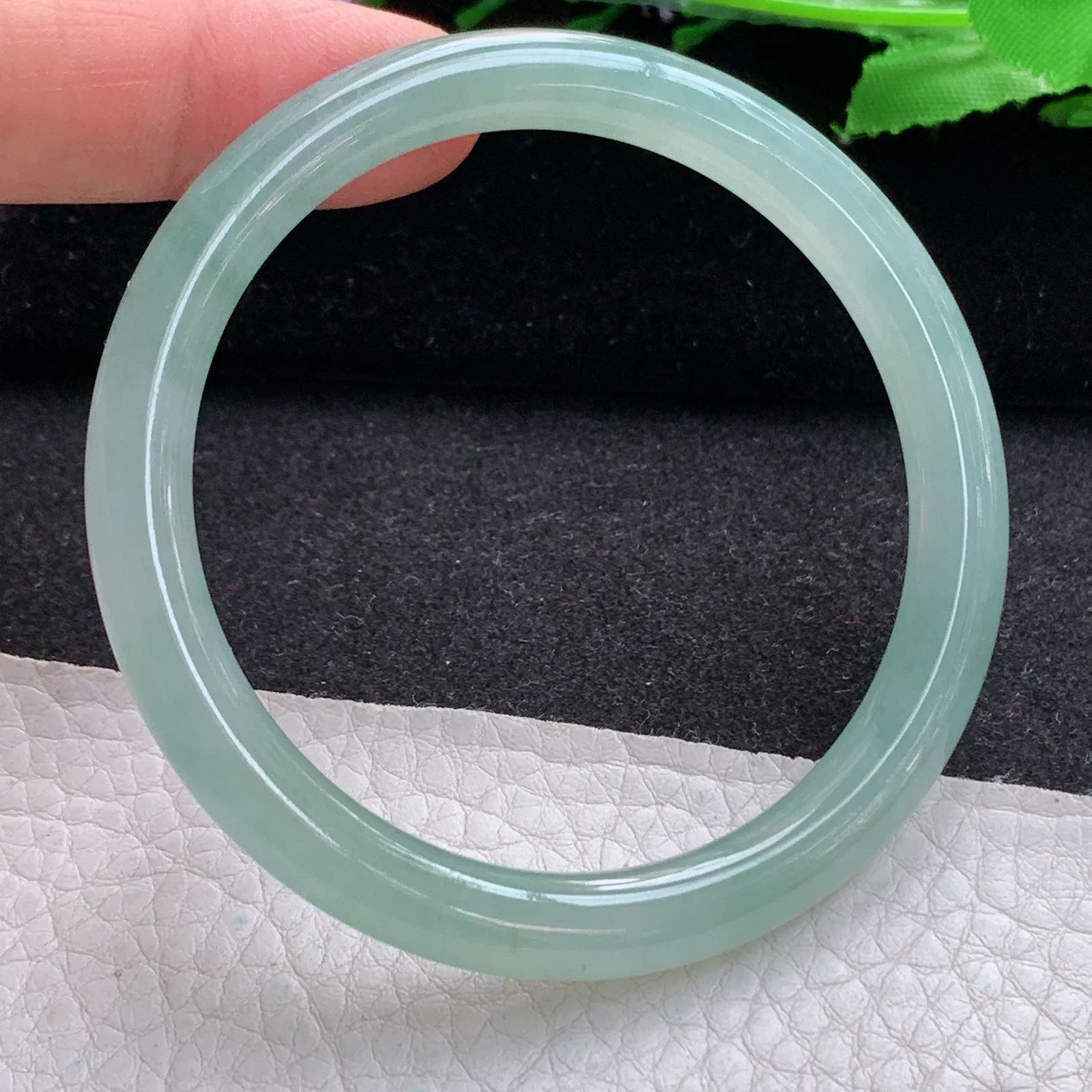 ay实拍54.5*7*7.5美人镯 缅甸翡翠a货玉手镯冰晴清爽圆条叮当镯