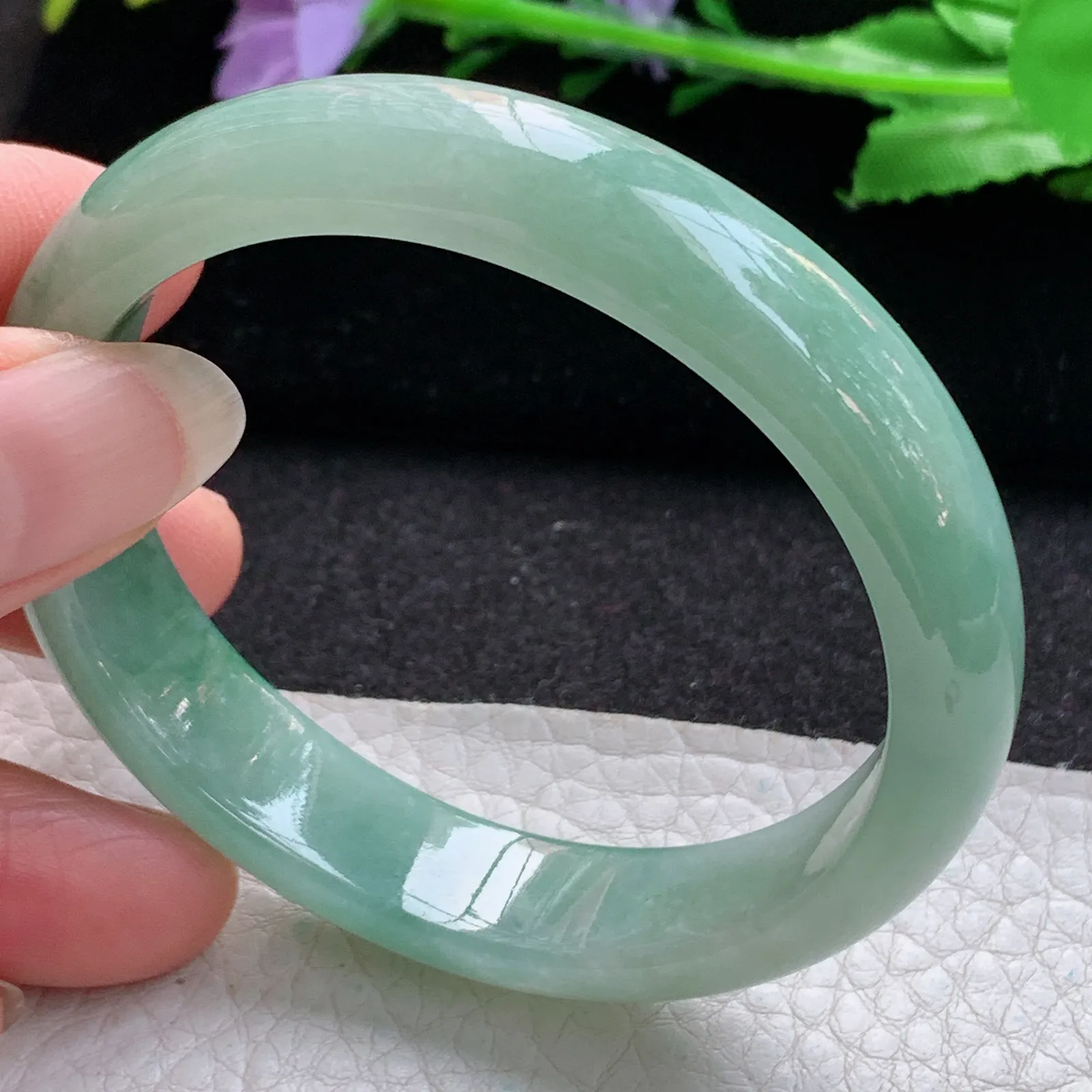 ss实拍55*51.5*12.8*7.3贵妃镯 缅甸翡翠a货玉手镯冰油飘花椭形宽边玉手环