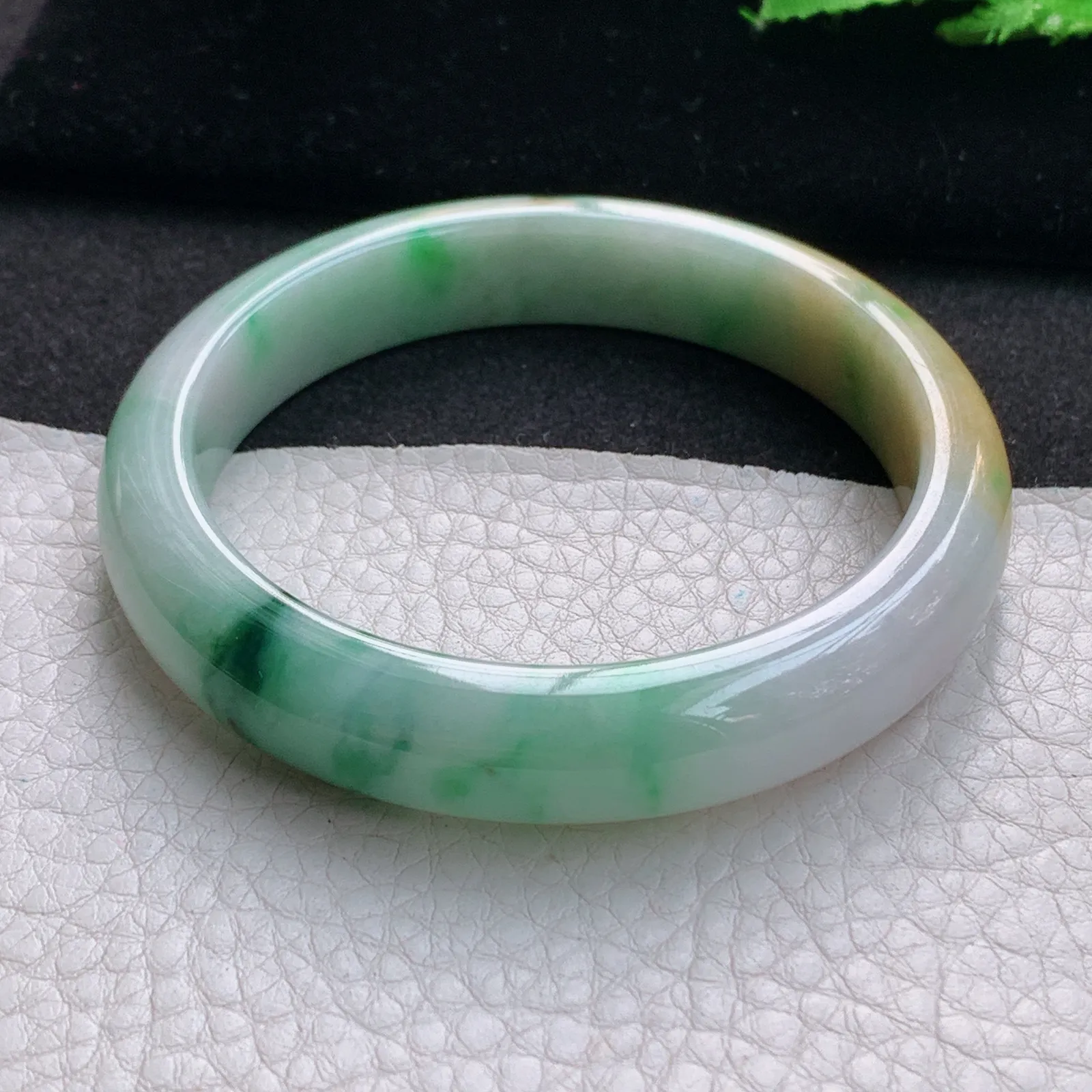 h实拍57.5*11.8*7.8平安镯 缅甸翡翠a货玉手镯胶感三彩宽边玉手环