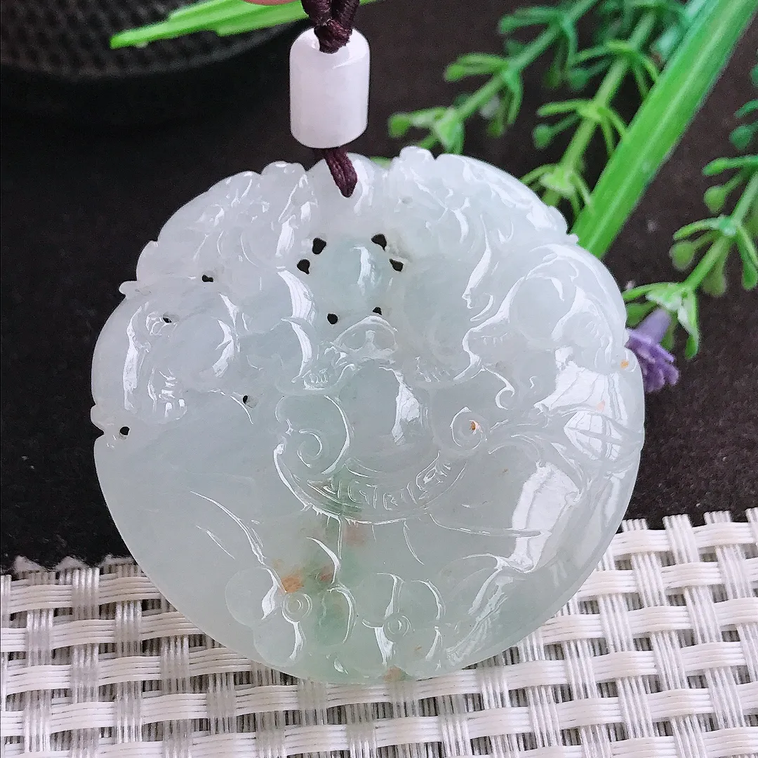 实拍A货翡翠48.3/50.5/9.5老坑冰胶果冻貔貅吊坠翡翠玉牌挂件