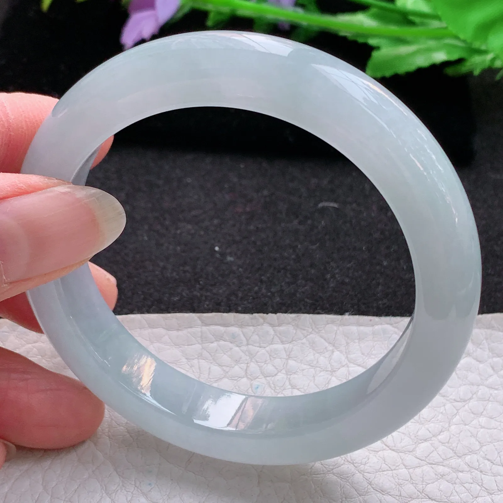 xo实拍56*12*8.8平安镯 缅甸翡翠a货玉手镯天空蓝韵宽边玉手环