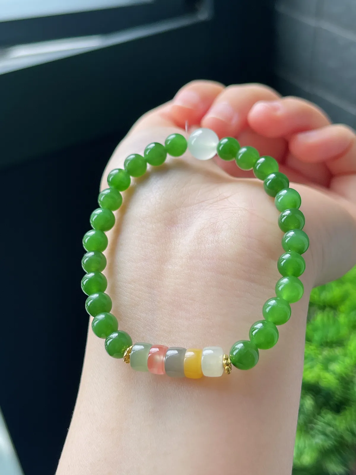 18K和田玉碧玉配彩珠手串6mm