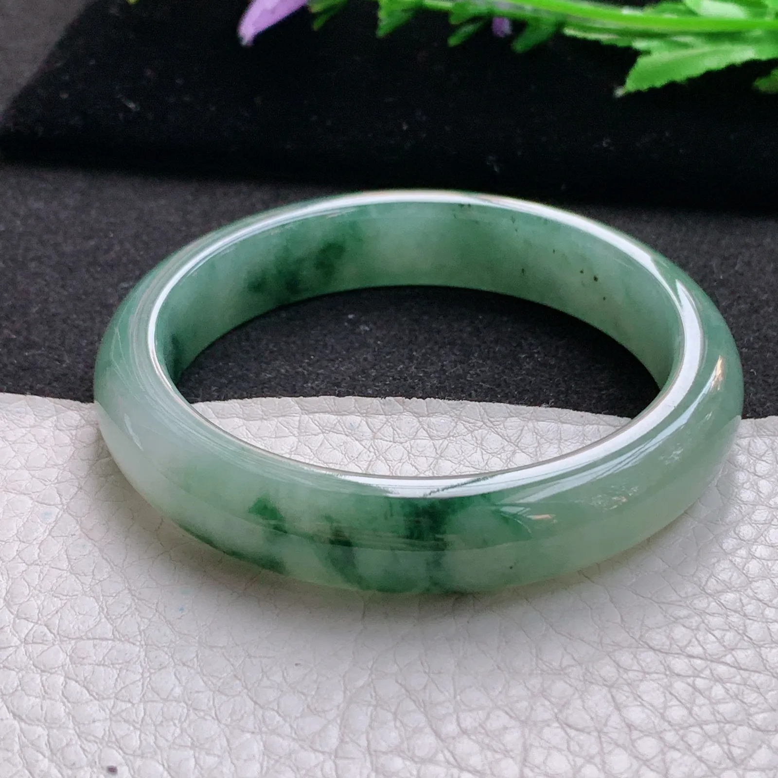 ss实拍57*12.2*8.5平安镯 缅甸翡翠a货玉手镯冰飘花宽边玉手环