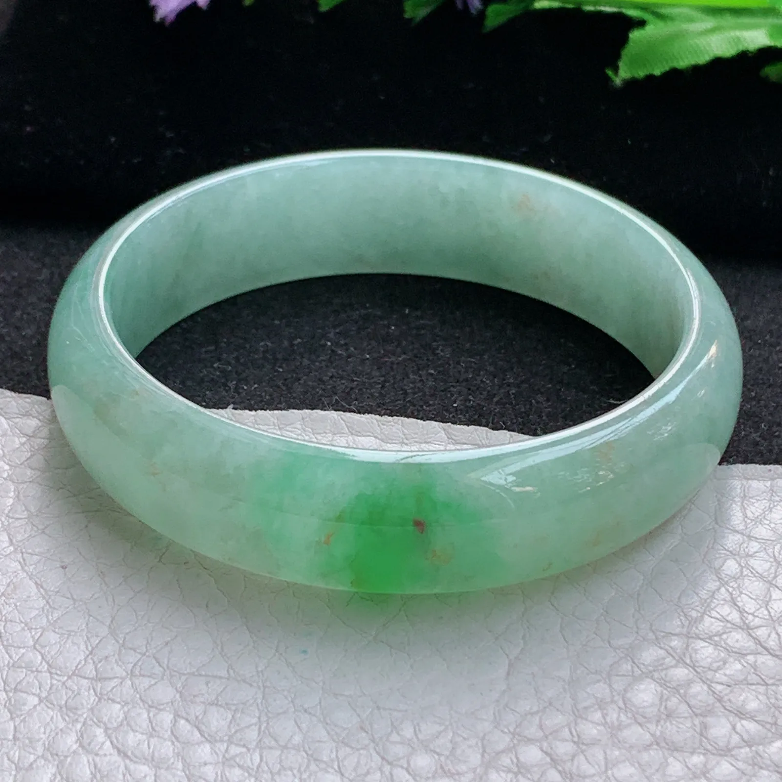 ss实拍56.5*14.8*6.5平安镯 缅甸翡翠a货玉手镯飘绿清爽宽边玉手环