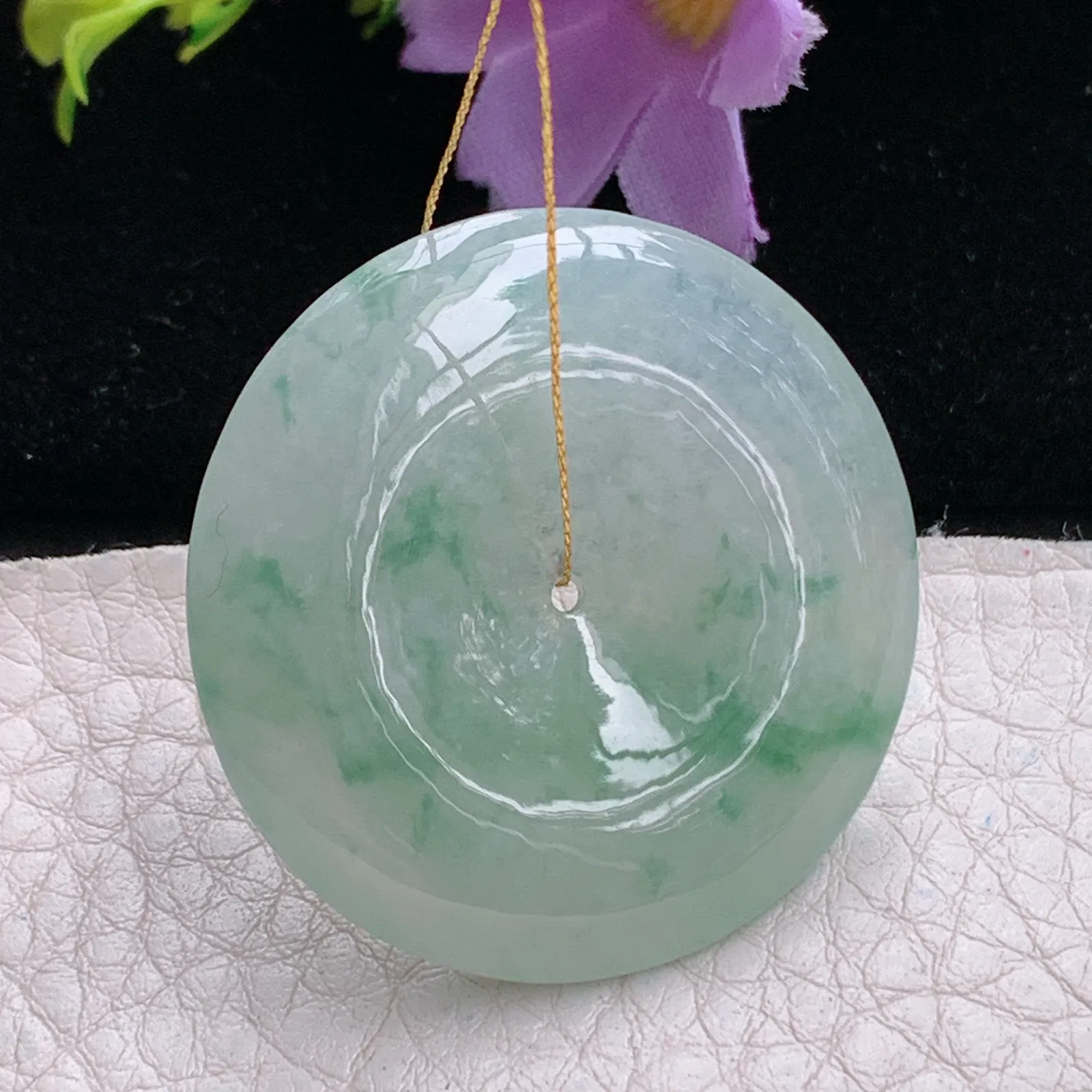 ws实拍36.8*5.6缅甸翡翠精雕清新飘花大平安扣 玉扣玉吊坠 玉挂件