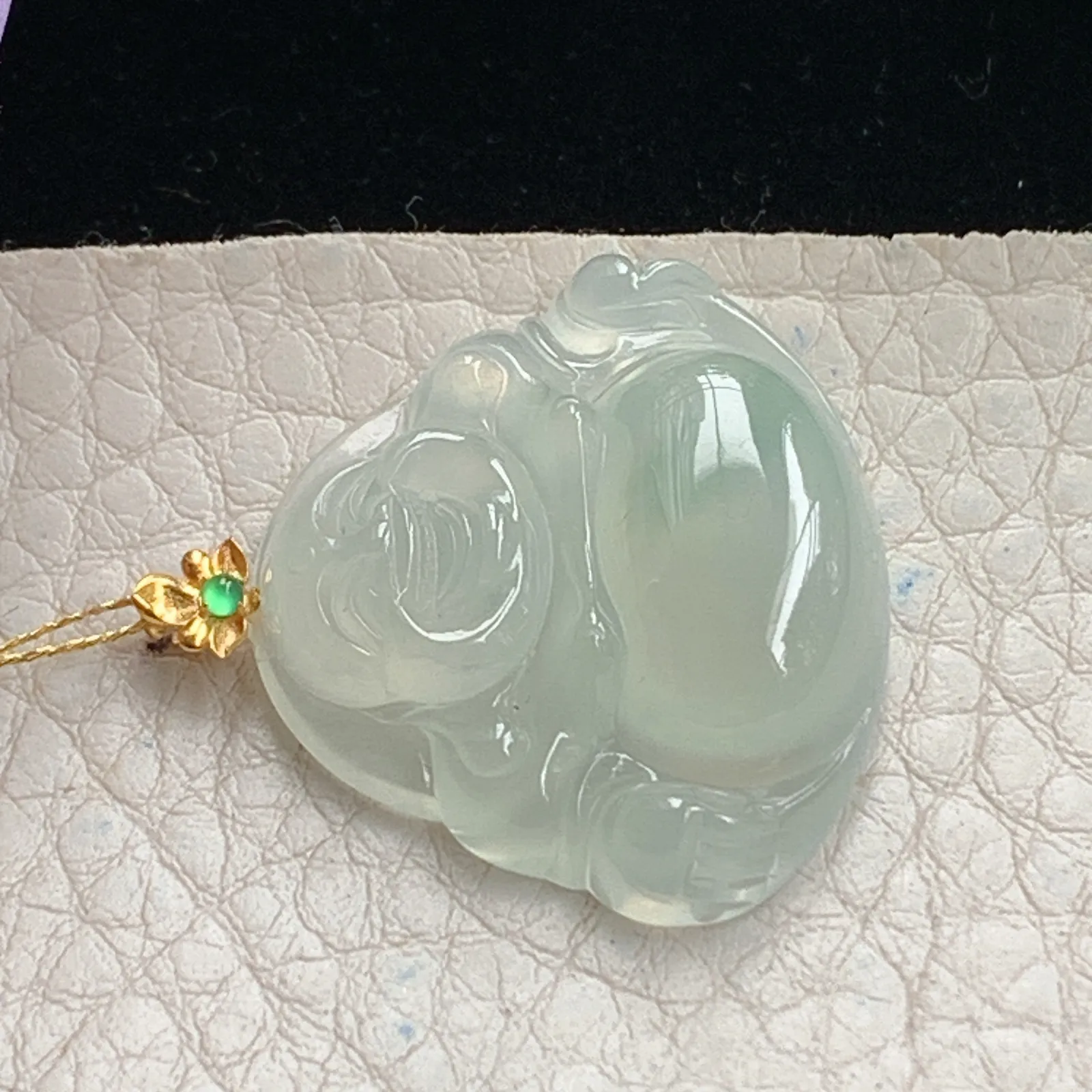 ws实拍24*28.5*6缅甸翡翠精雕冰种佛公 开心佛玉吊坠 玉挂件