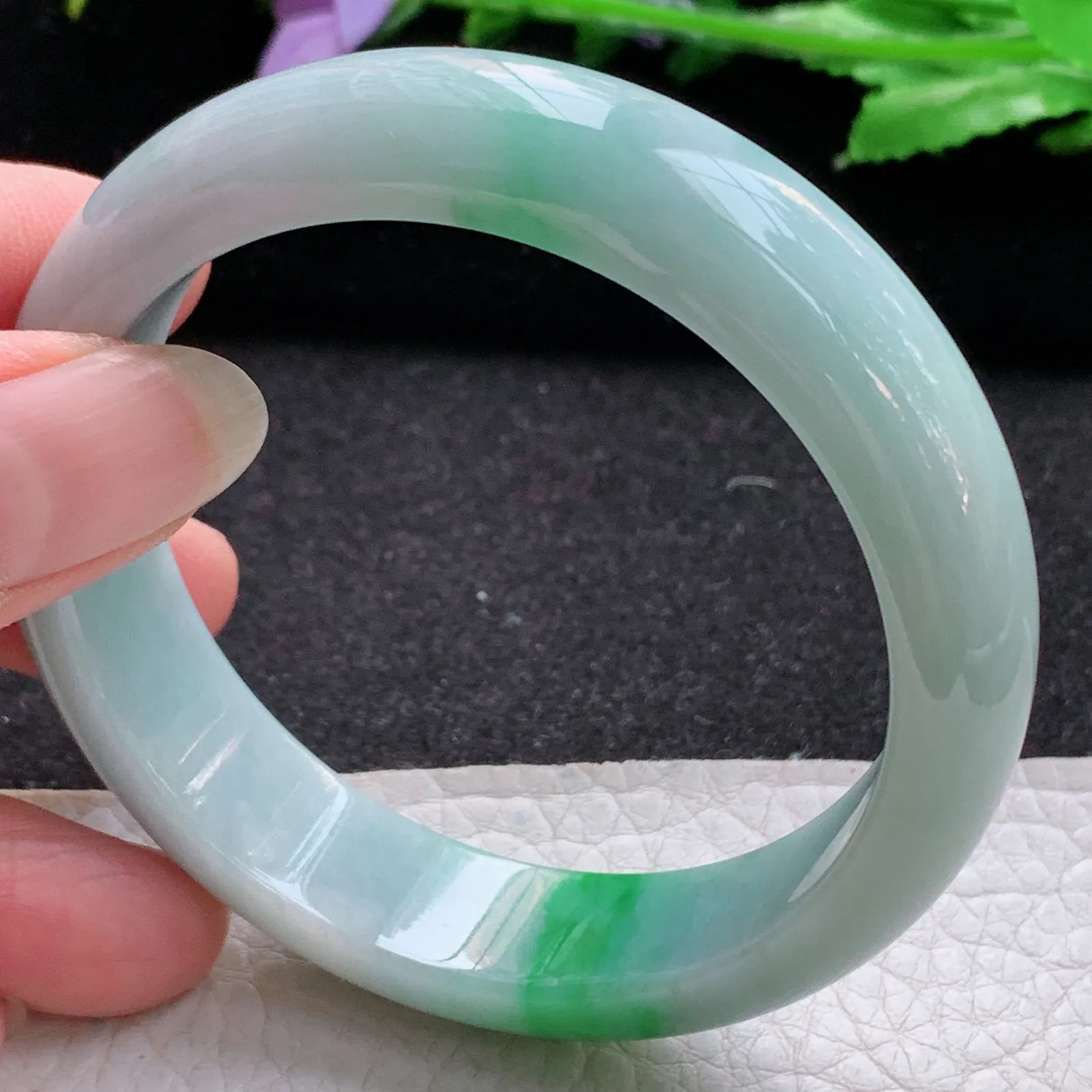 ss实拍56*14.3*7.8平安镯 缅甸翡翠a货玉手镯飘绿宽边玉手环