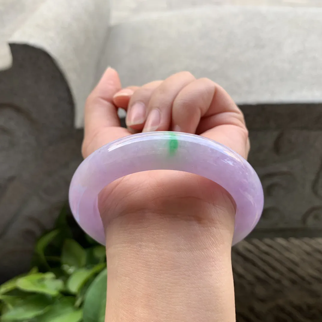圈口55.7-12.7-10.4 【紫底飘绿正圈手镯】正圈55 56可戴