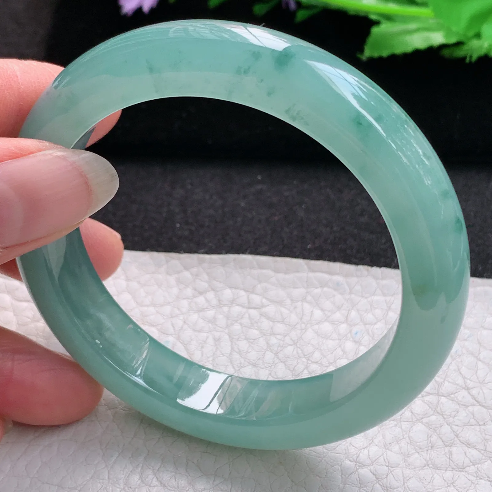 nr实拍57*12.3*9平安镯 缅甸翡翠a货玉手镯冰蓝韵厚装宽边玉手环