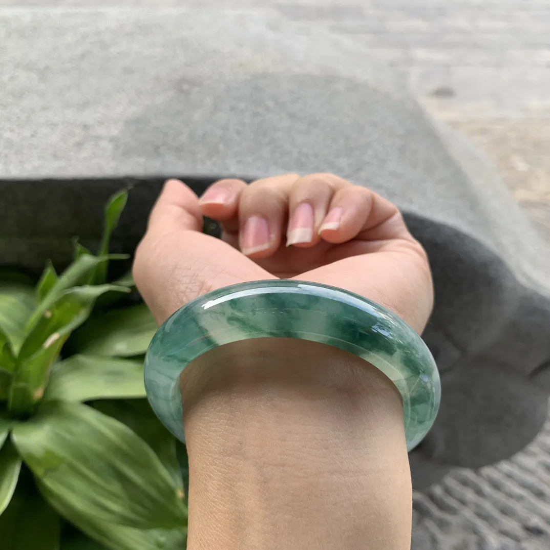 圈口55-13-8.7 【冰种飘花正圈手镯】正圈55 56可戴