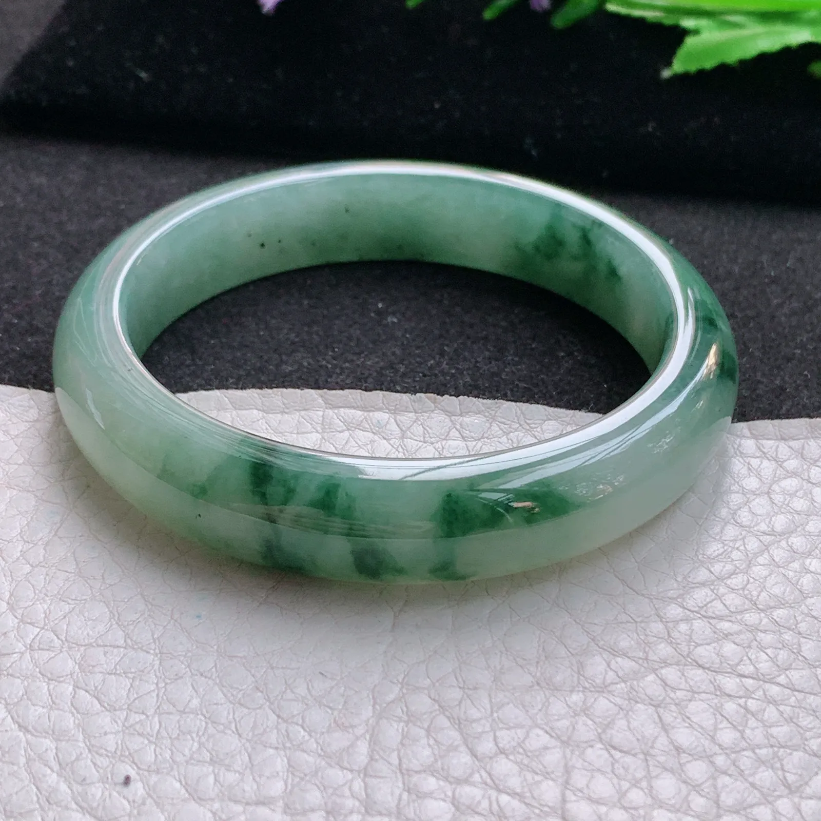 ss实拍57*12.2*8.5平安镯 缅甸翡翠a货玉手镯冰飘花宽边玉手环