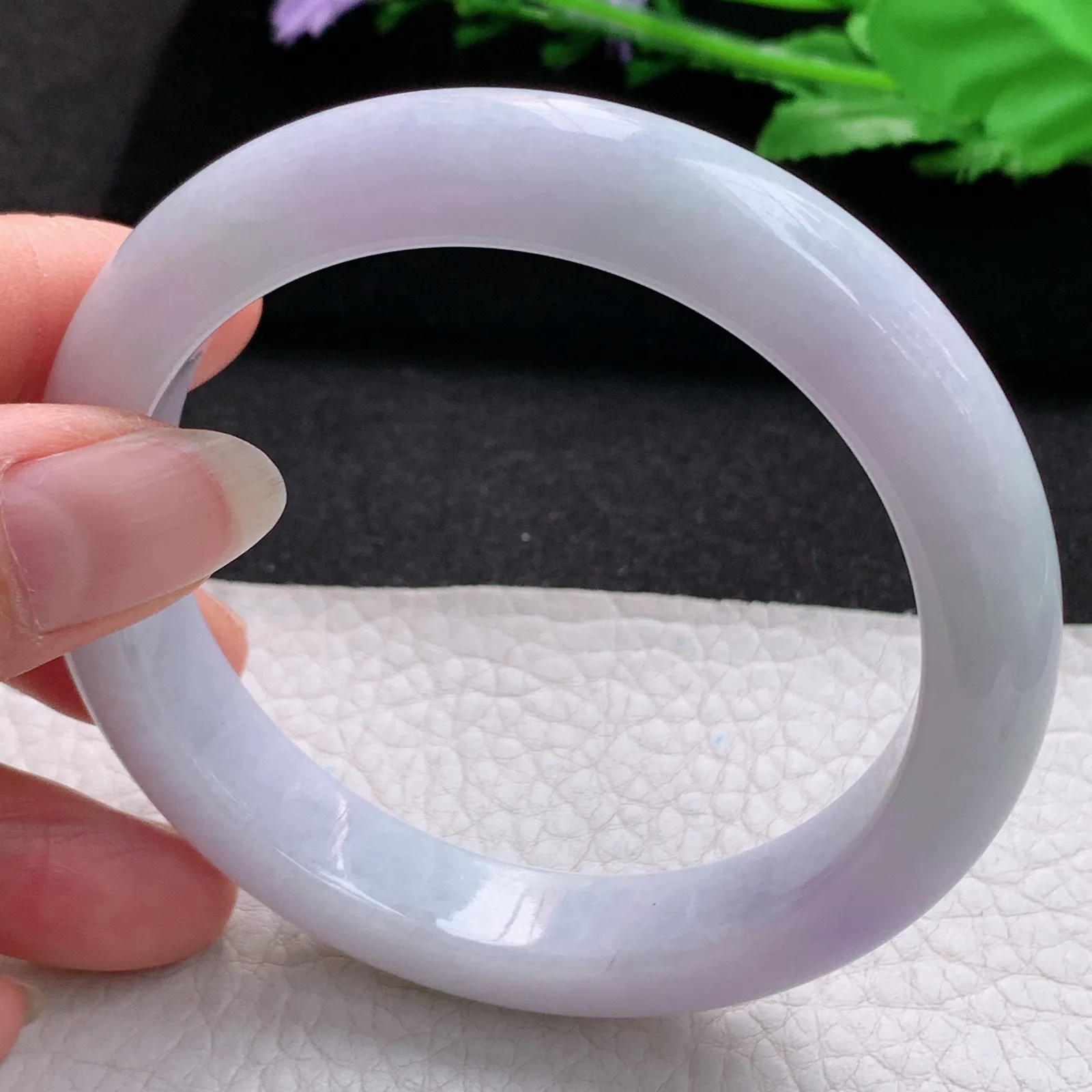 nr大圈口60*12*10平安镯 缅甸翡翠a货玉手镯胶感淡紫宽边玉手环