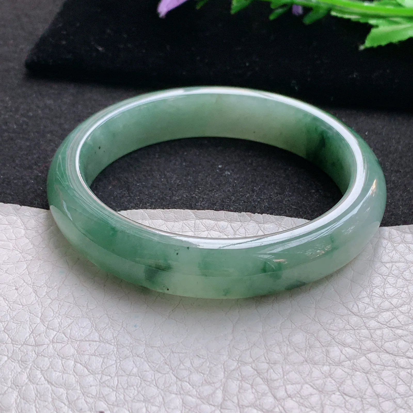ss实拍57*12.2*8.5平安镯 缅甸翡翠a货玉手镯冰飘花宽边玉手环