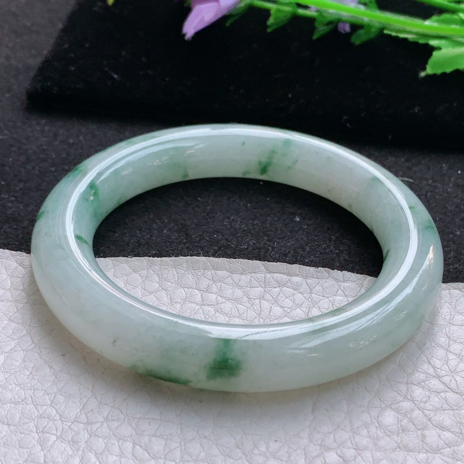 ee实拍53.9*10.8*10.9美人镯 缅甸翡翠a货玉手镯冰飘花圆条玉手环