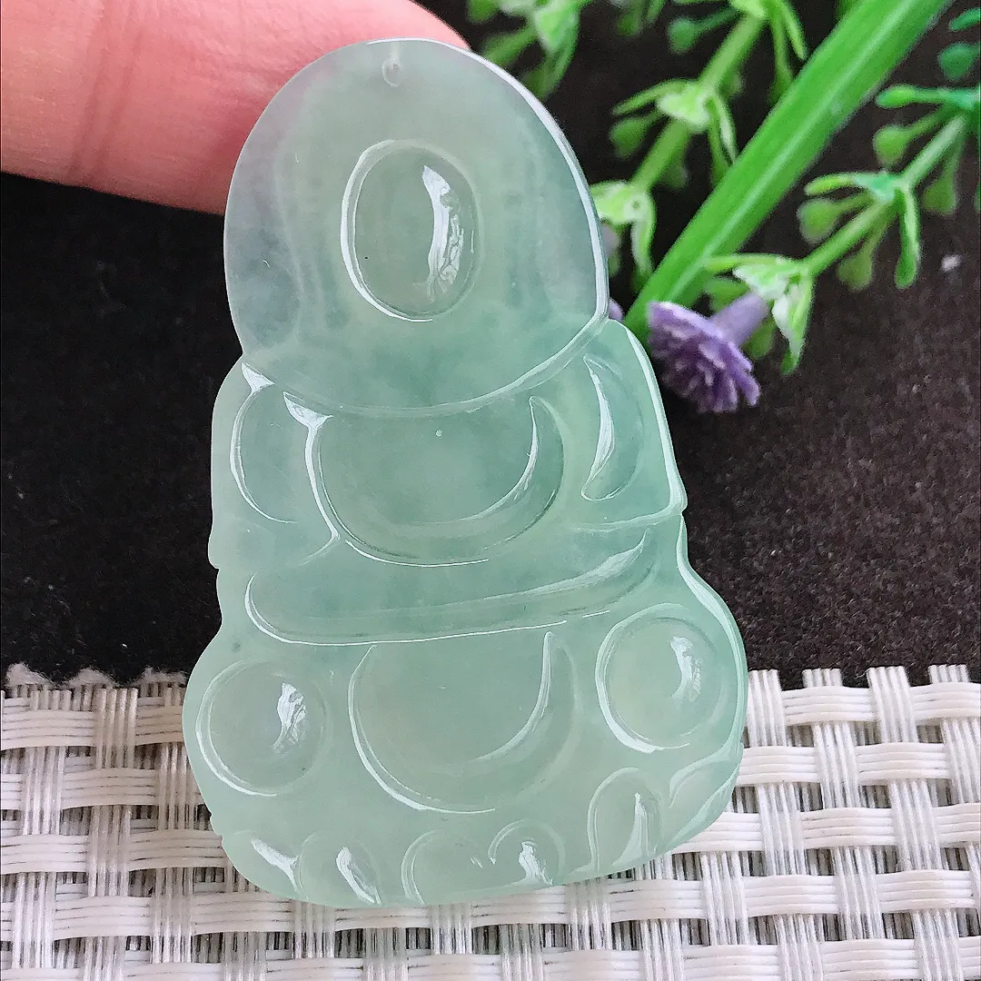 实拍A货翡翠51/33.8/5.3老坑冰胶冰晴满甜绿观音菩萨吊坠翡翠玉观音挂件