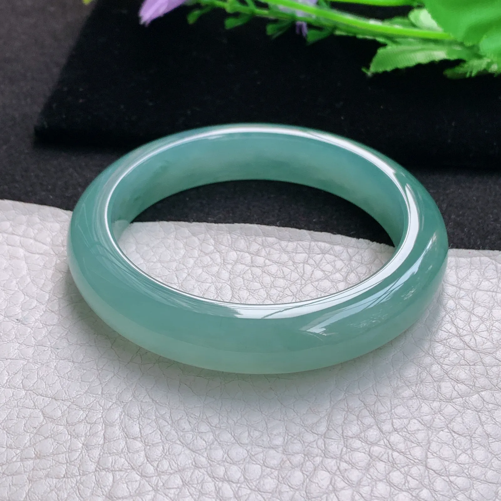 nr实拍57*12.3*9平安镯 缅甸翡翠a货玉手镯冰蓝韵厚装宽边玉手环