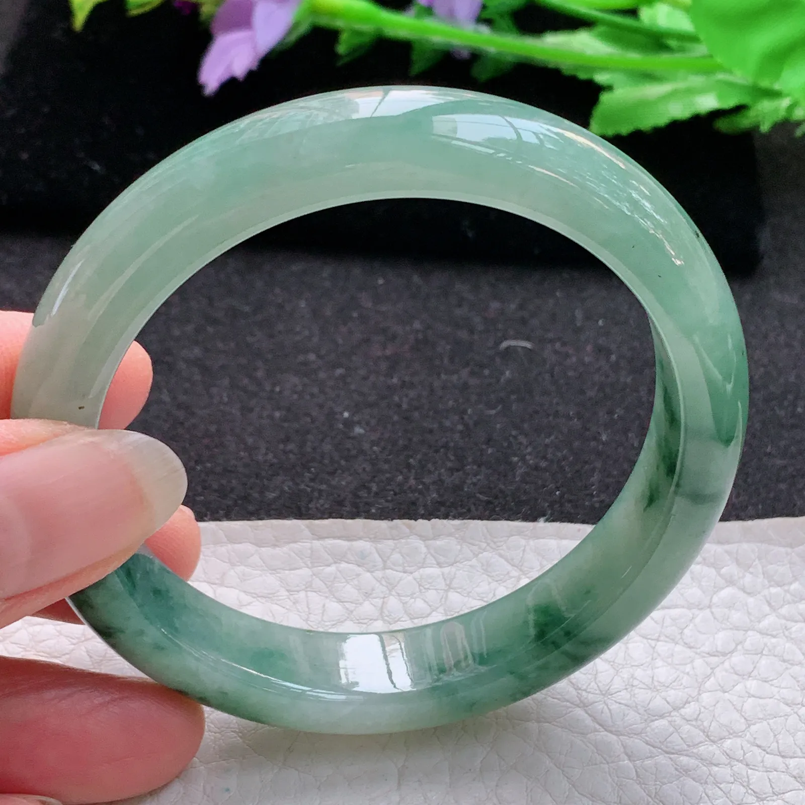 ss实拍57*12.2*8.5平安镯 缅甸翡翠a货玉手镯冰飘花宽边玉手环