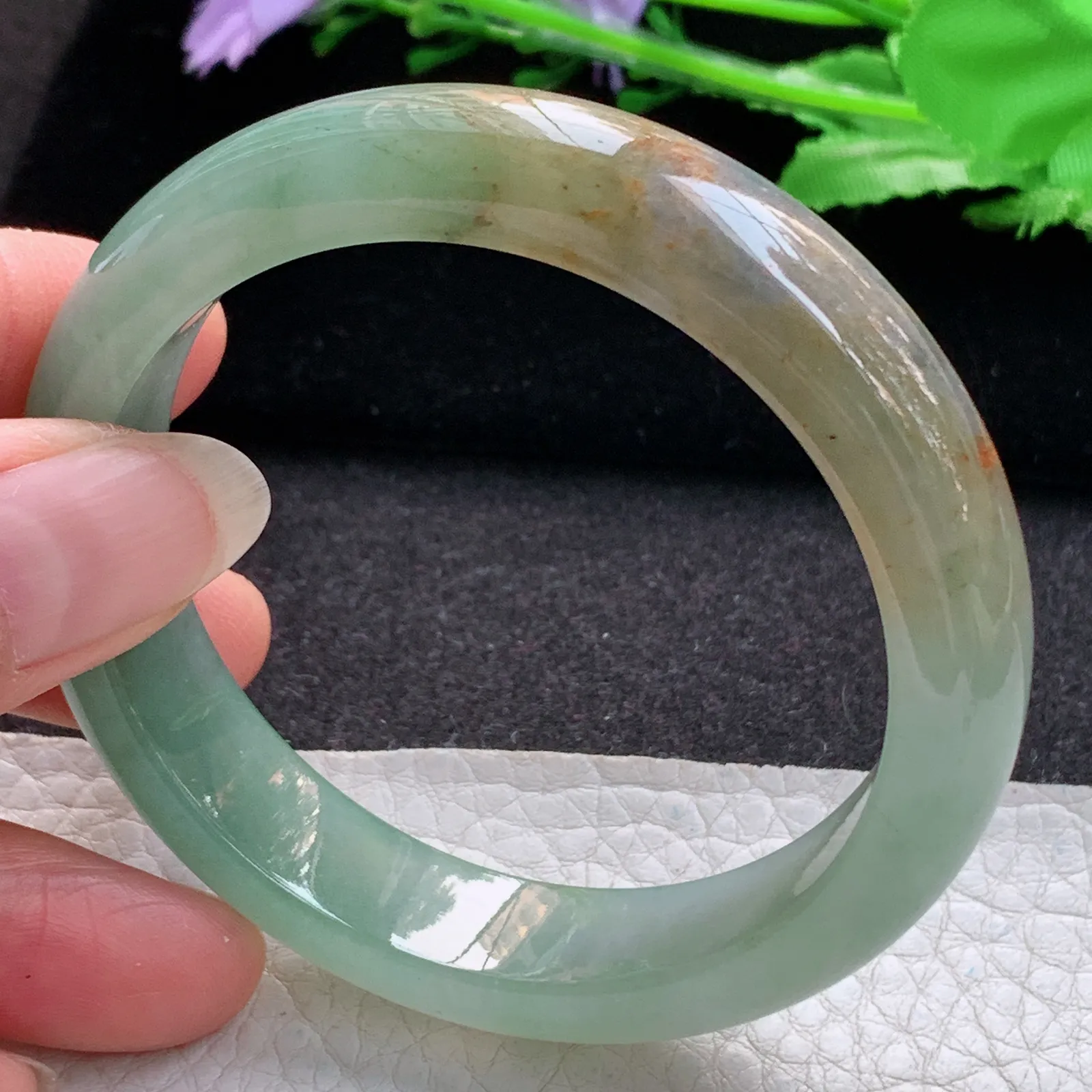 h实拍55*12.8*7.8平安镯 缅甸翡翠a货玉手镯冰胶文艺复古宽边玉手环