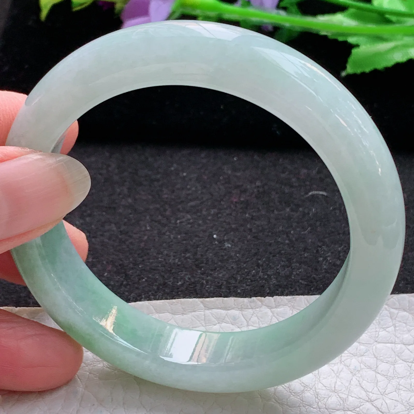 xo实拍55.5*12.8*8.6平安镯 缅甸翡翠a货玉手镯胶感飘绿宽边玉手环