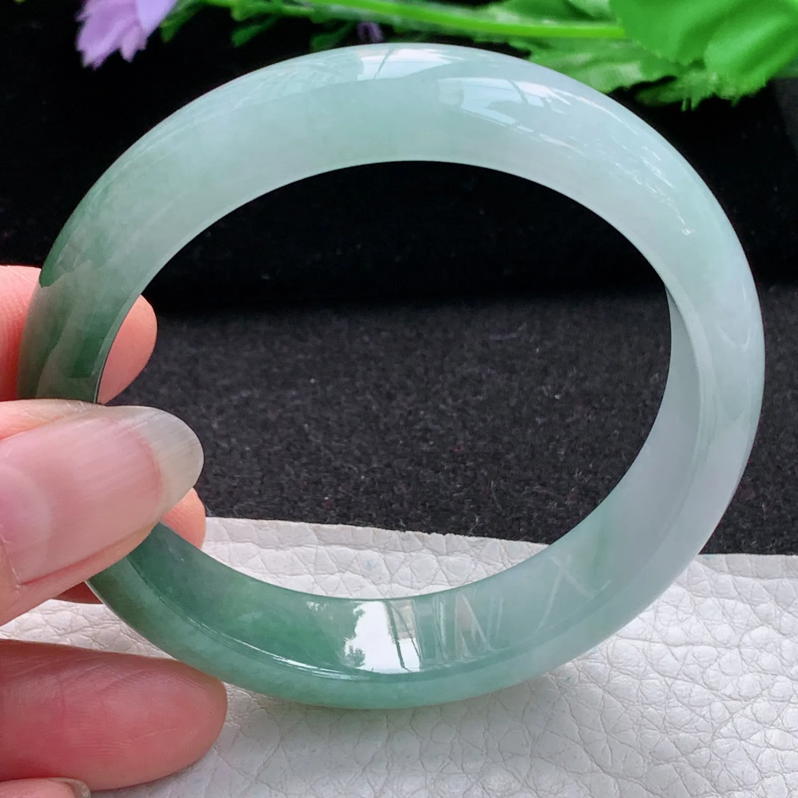 xo实拍56*13.8*7.6平安镯 缅甸翡翠a货玉手镯冰润半山水宽边玉手环