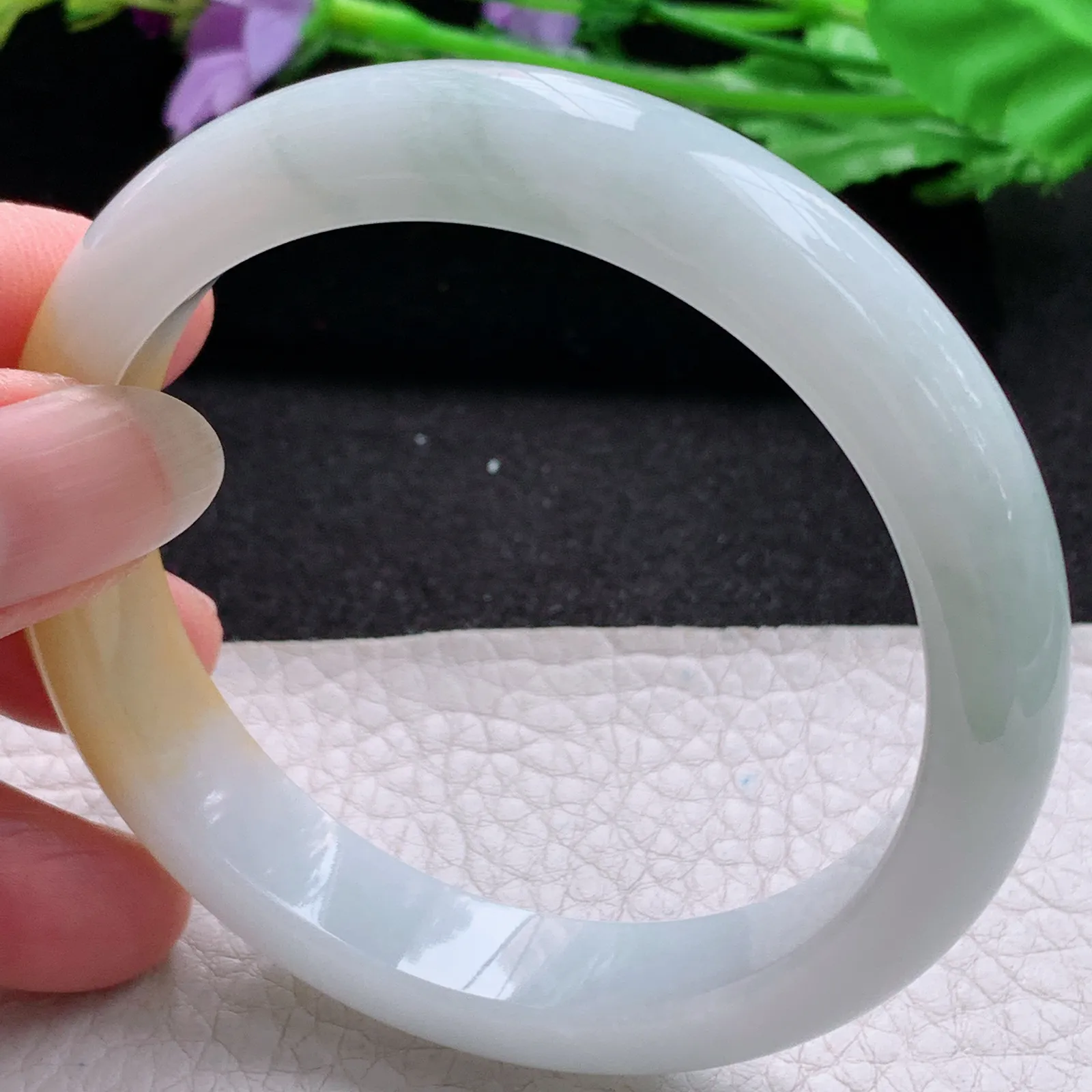 nr实拍58*12*8平安镯 缅甸翡翠a货玉手镯双彩宽边玉手环