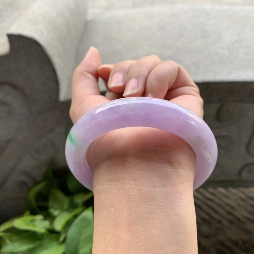 圈口55.7-12.7-10.4 【紫底飘绿正圈手镯】正圈55 56可戴