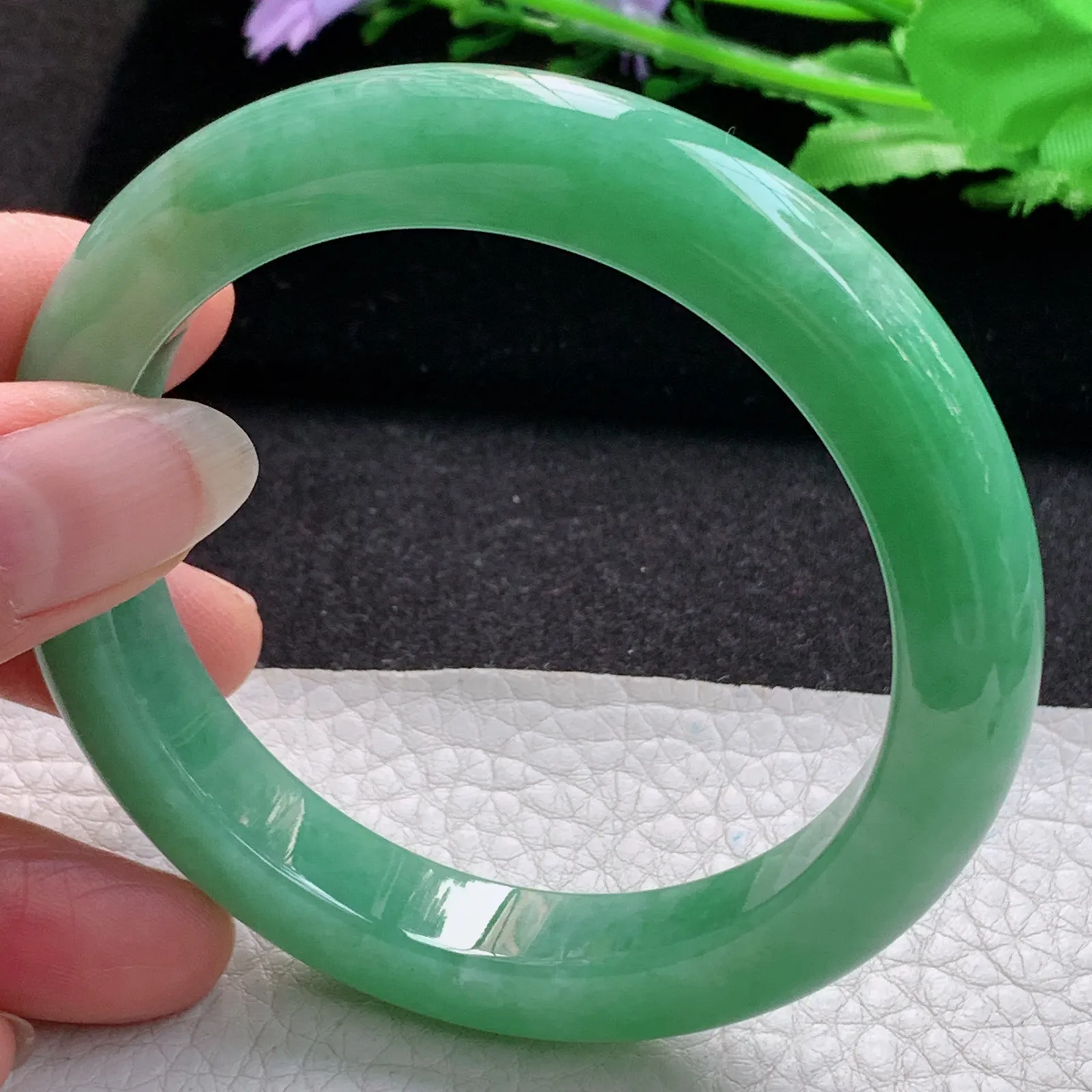 nr大圈口59.5*11*9.5平安镯 缅甸翡翠a货玉手镯胶感满绿宽边玉手环