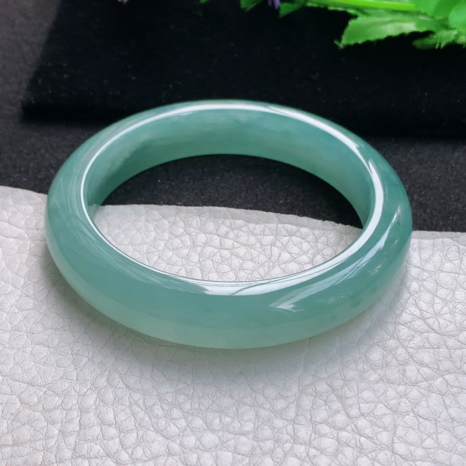 nr实拍57*12.3*9平安镯 缅甸翡翠a货玉手镯冰蓝韵厚装宽边玉手环