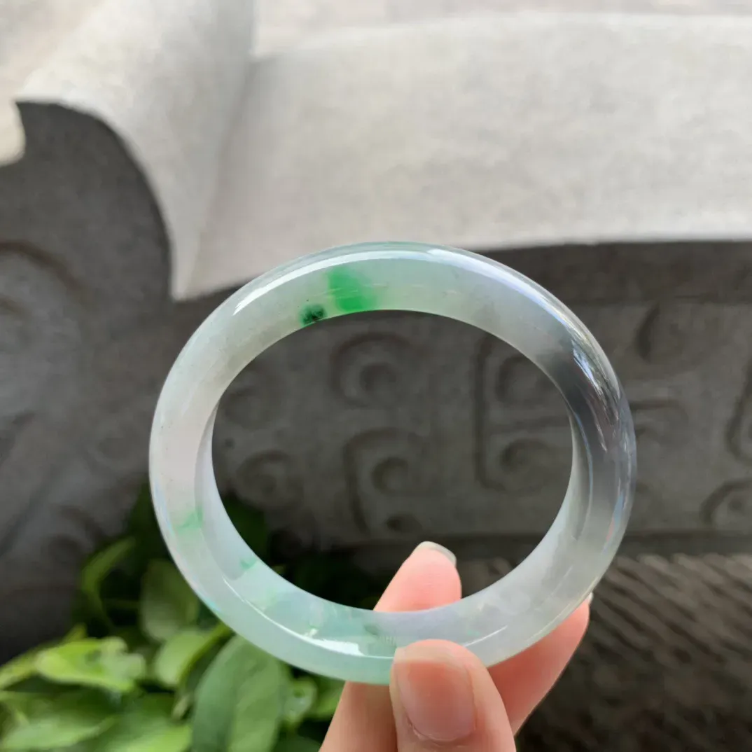 圈口 54.8-12.8-7.9【乌鸡飘绿正圈手镯】正圈54 55可戴