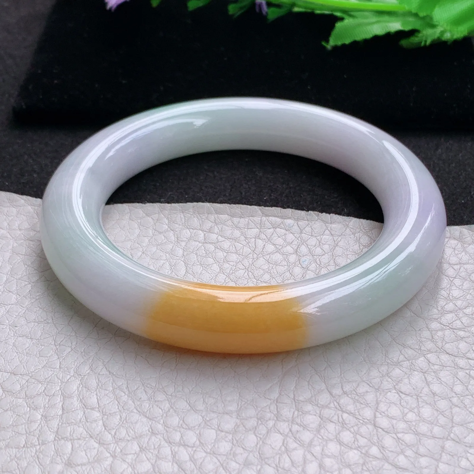 nr实拍58*11.6*12胖圆镯 缅甸翡翠a货玉手镯胶感三彩圆条美人镯