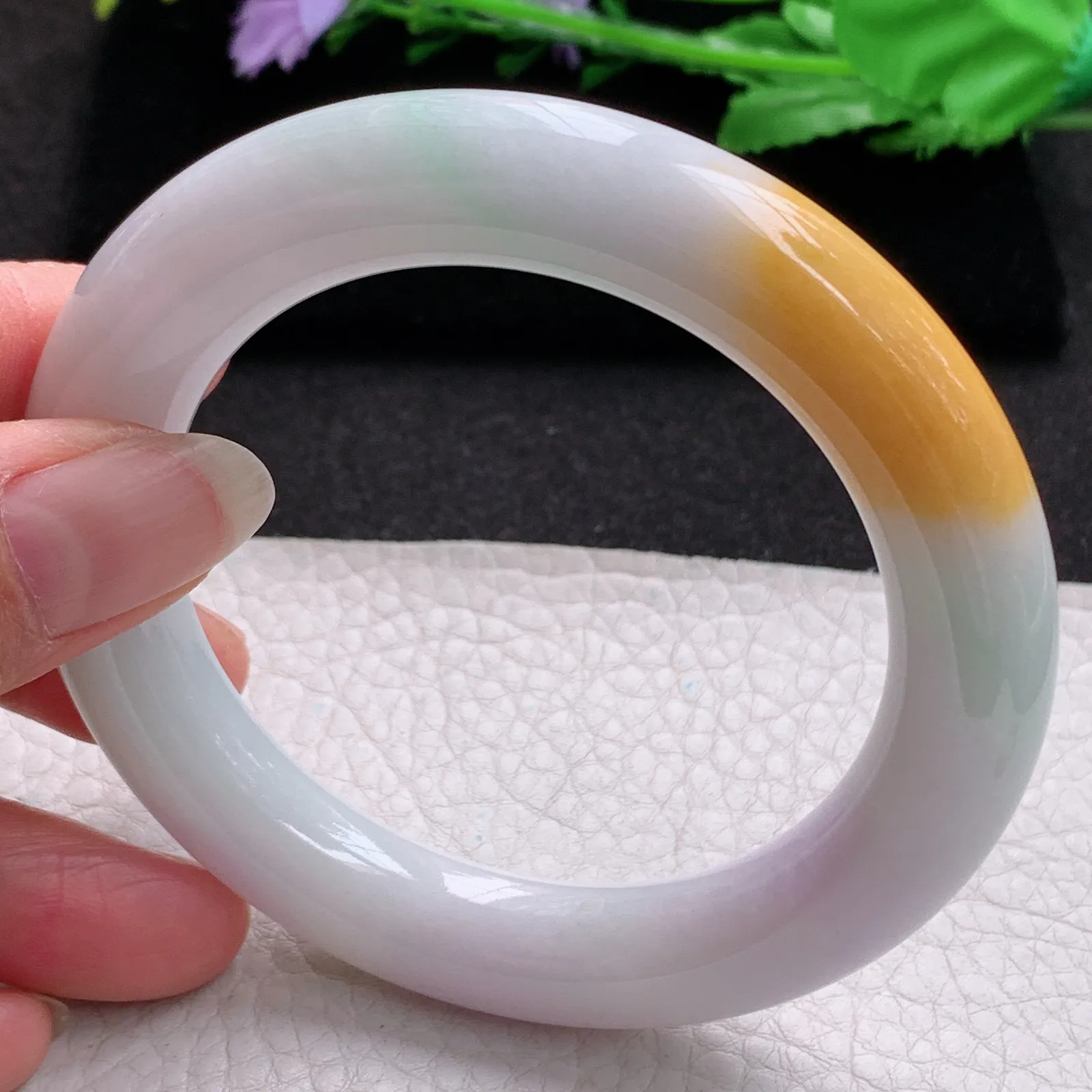 nr实拍58*11.6*12胖圆镯 缅甸翡翠a货玉手镯胶感三彩圆条美人镯