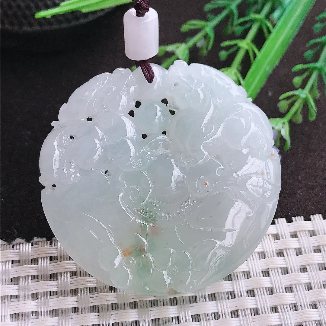 实拍A货翡翠48.3/50.5/9.5老坑冰胶果冻貔貅吊坠翡翠玉牌挂件