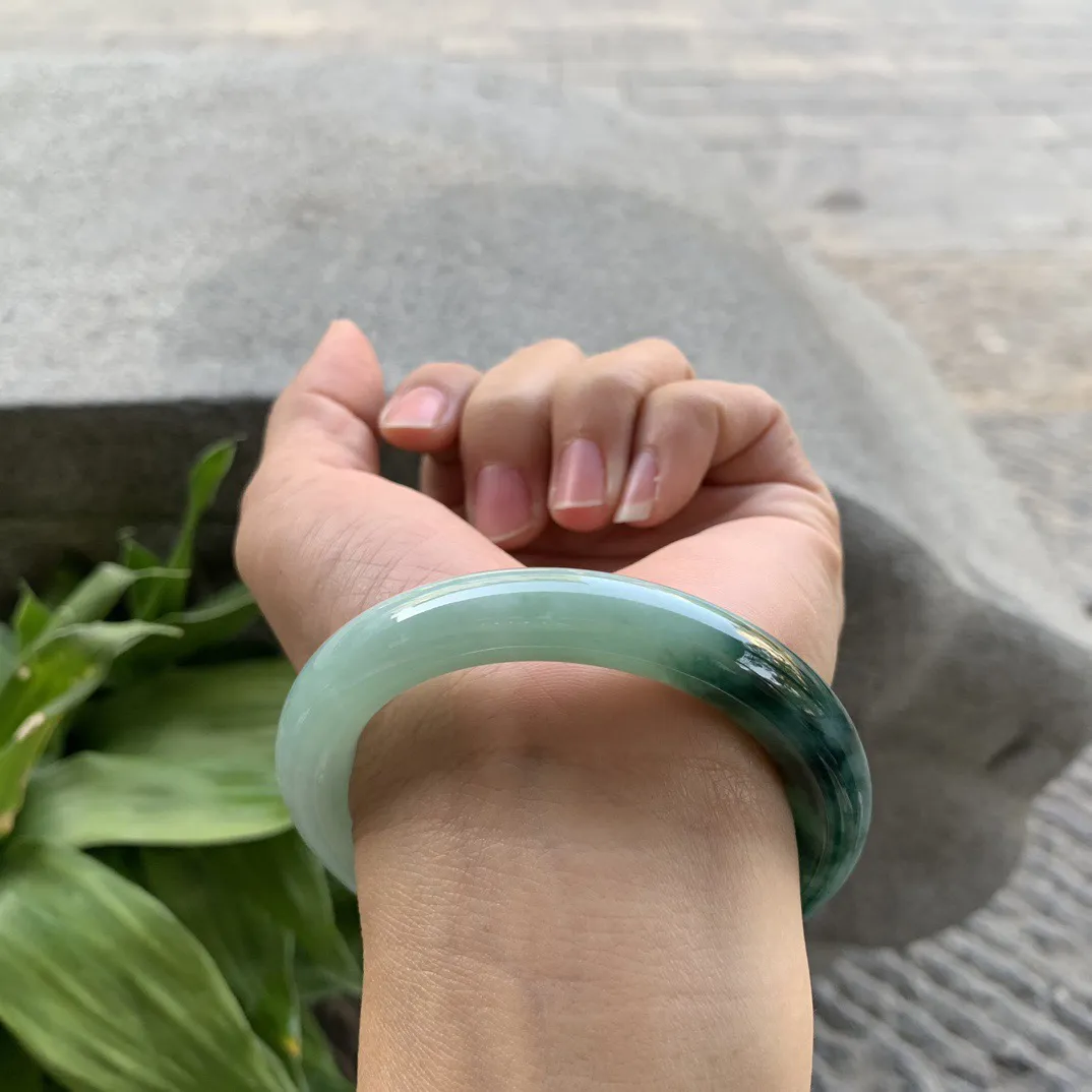 小圈口53-9.9 【冰辣绿圆条手镯】圆条53 54可戴
