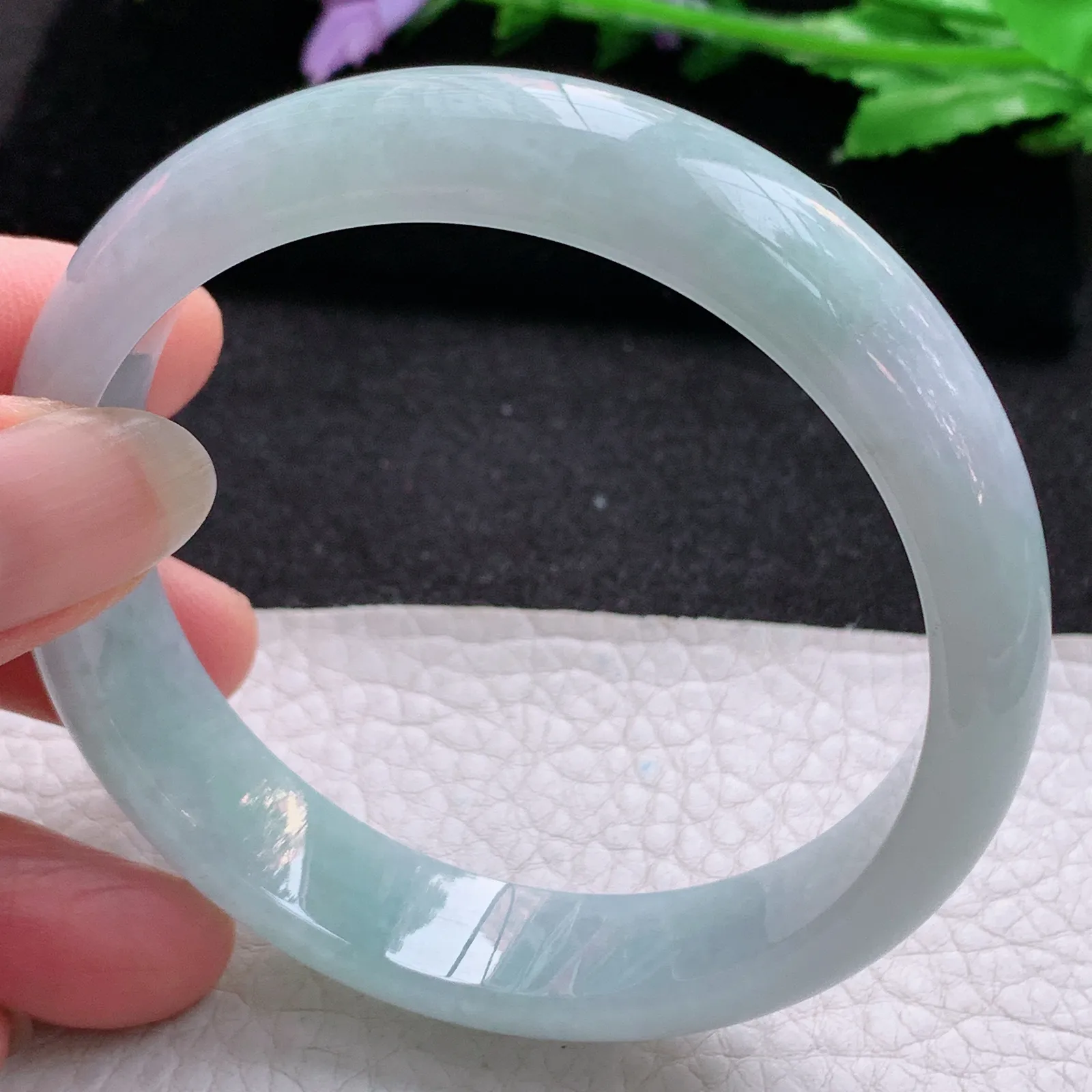 ee实拍59.5*13.5*7.3平安镯 缅甸翡翠a货玉手镯胶感浅绿宽边玉手环