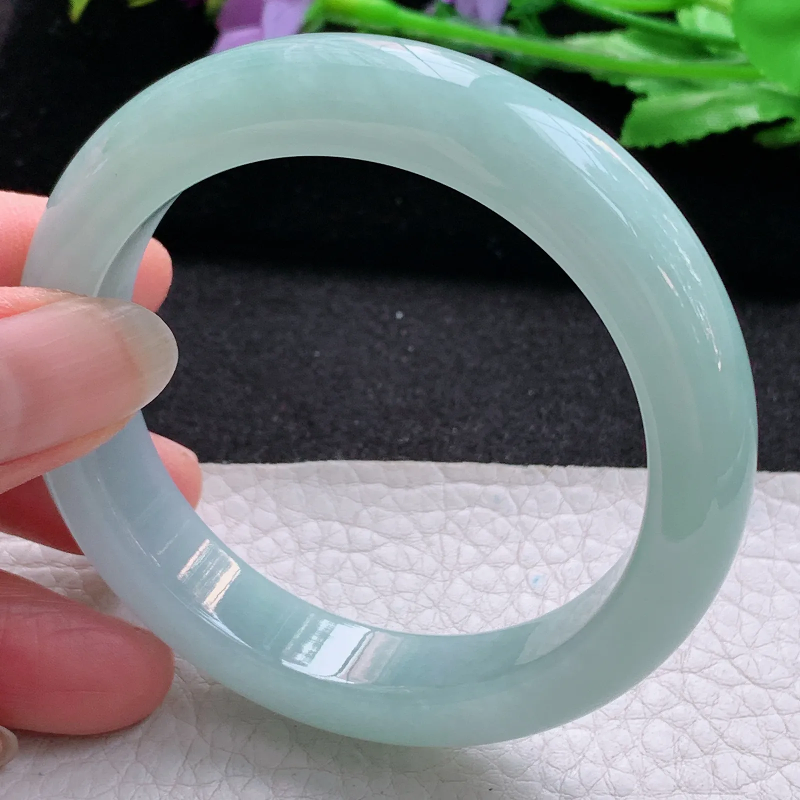 hf实拍55*12.3*8.8平安镯 缅甸翡翠a货玉手镯冰晴宽边玉手环