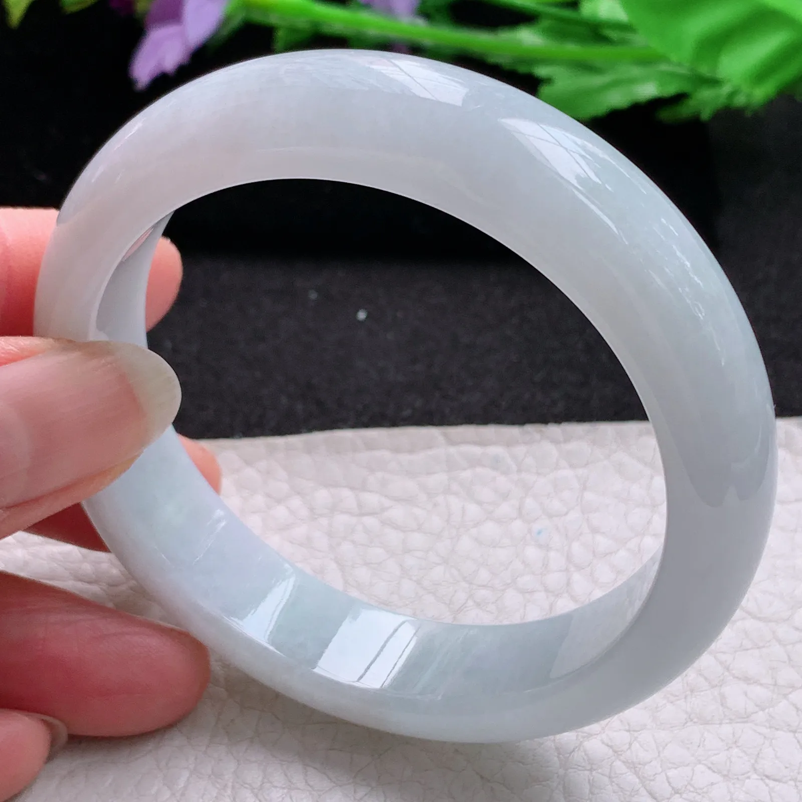 nr实拍57*14.3*8.6平安镯 缅甸翡翠a货玉手镯白月光宽边玉手环