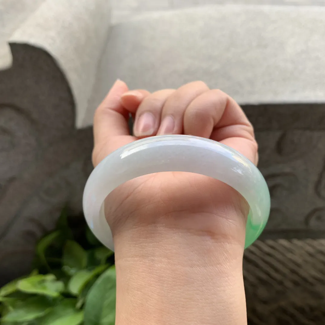 宽版大圈口59-15.7-7.8 【冰飘阳绿正圈手镯】正圈59 60可戴