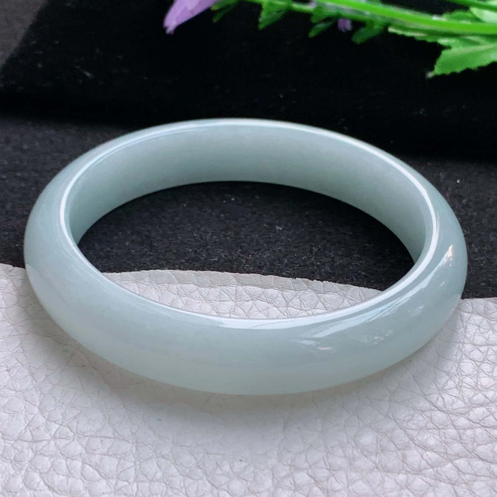 ee实拍58.7*12*7.5平安镯 缅甸翡翠a货玉手镯胶感浅绿宽边玉手环