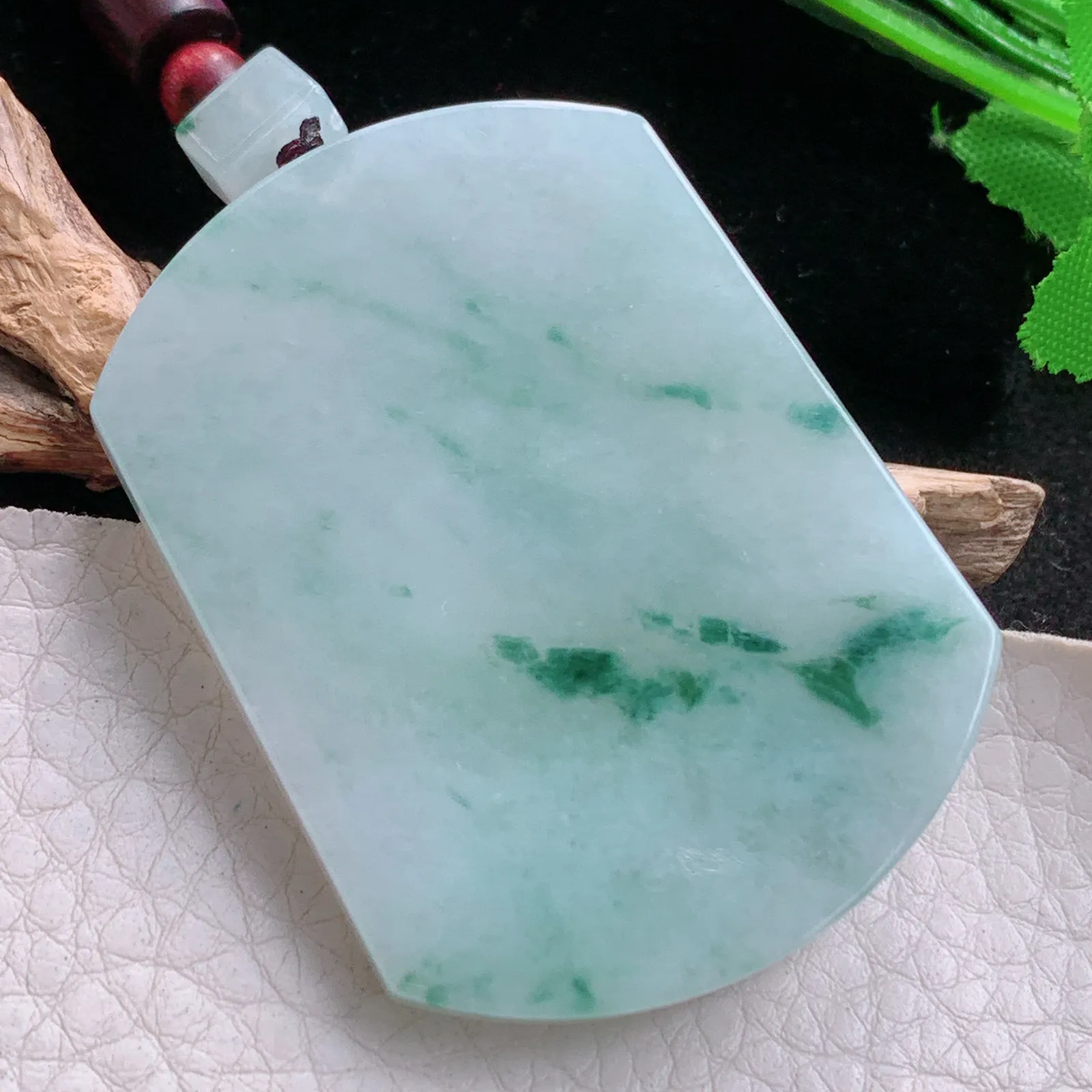 zen自然光55*41*5.8天然缅甸翡翠冰飘花平安无事牌 素面牌玉吊坠 玉挂件