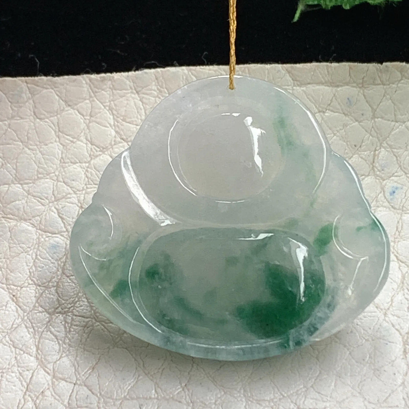 ws实拍28.4*31*6缅甸翡翠精雕飘花大气佛公 开心佛玉吊坠 玉挂件