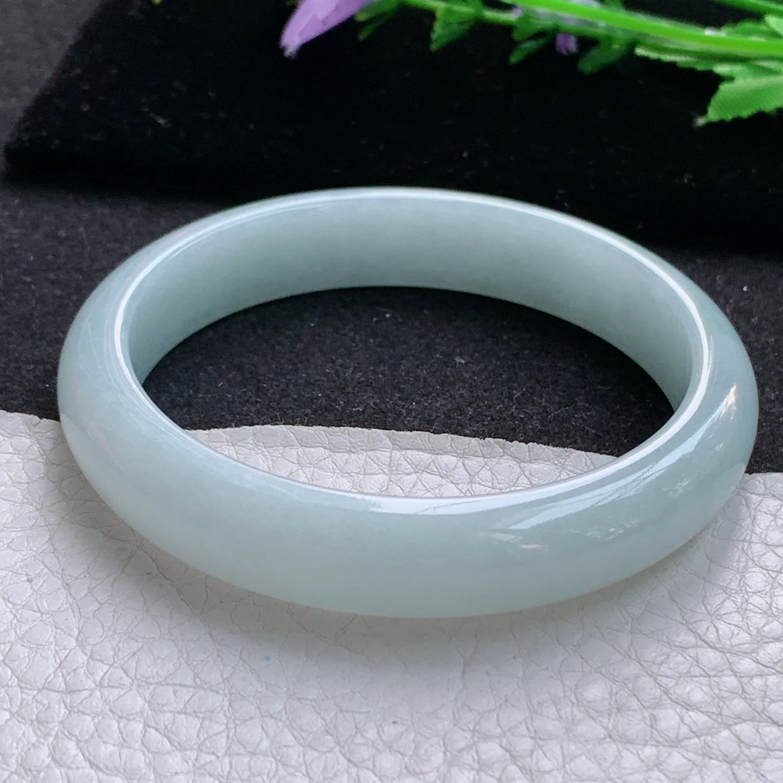 ee实拍58.7*12*7.5平安镯 缅甸翡翠a货玉手镯胶感浅绿宽边玉手环