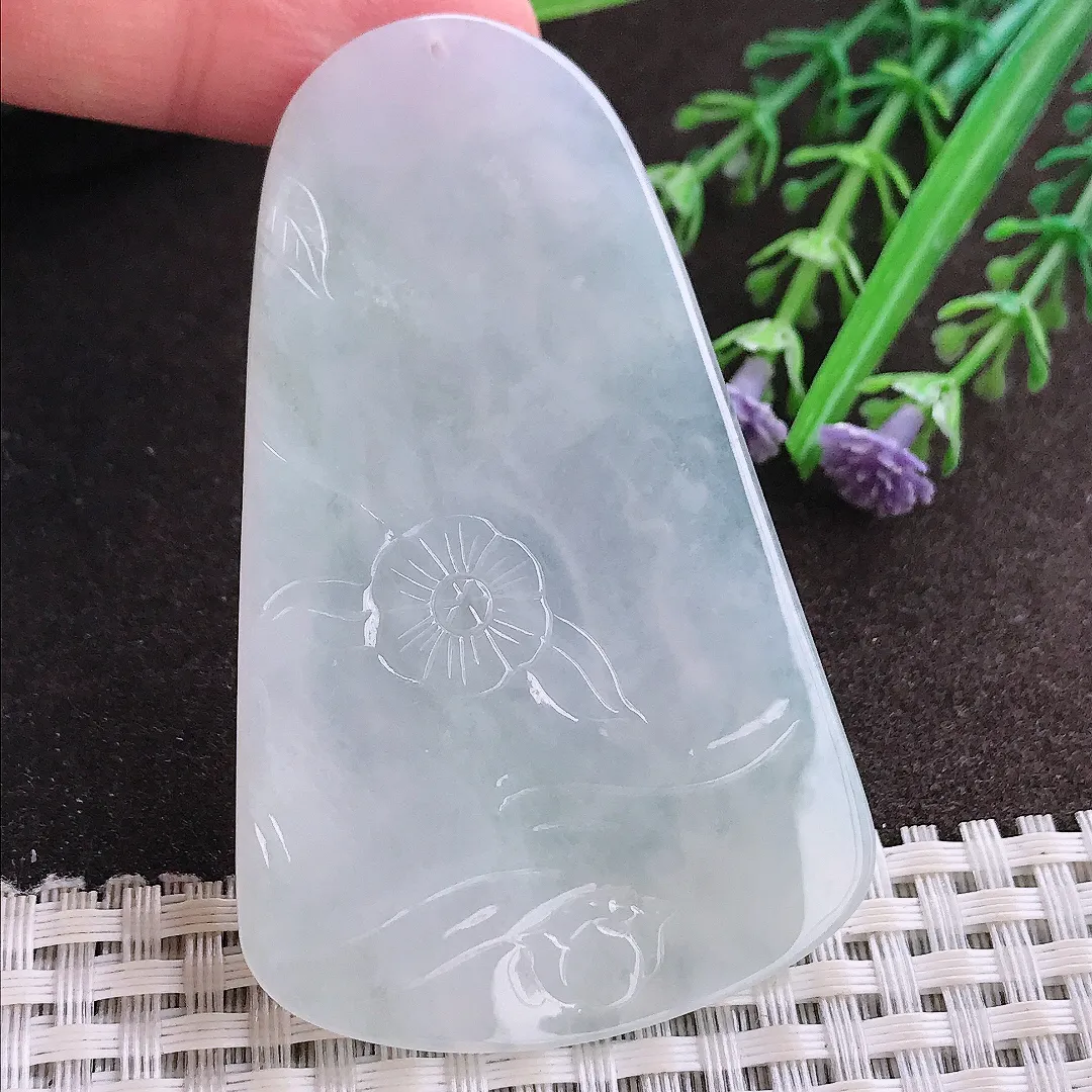 实拍A货翡翠68.5/41.8/4.8老坑冰润起胶大日如来佛祖吊坠翡翠玉牌挂件