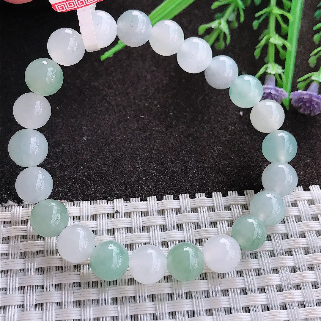 实拍A货翡翠8.5/22颗老坑冰胶水灵玉珠手链女款手串