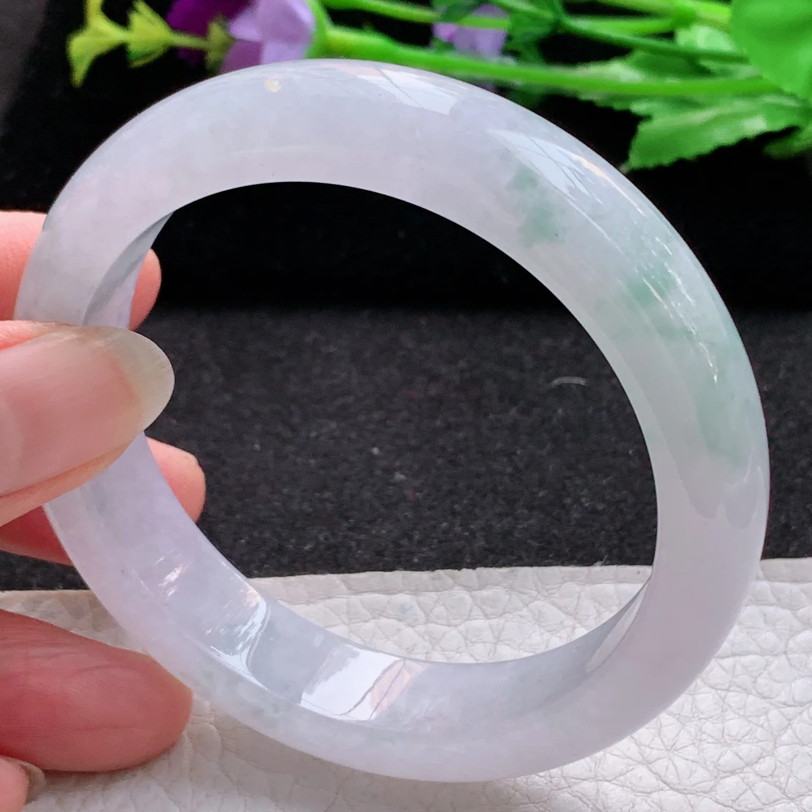 xo实拍57*13.2*8.5平安镯 缅甸翡翠a货玉手镯冰飘花宽边玉手环