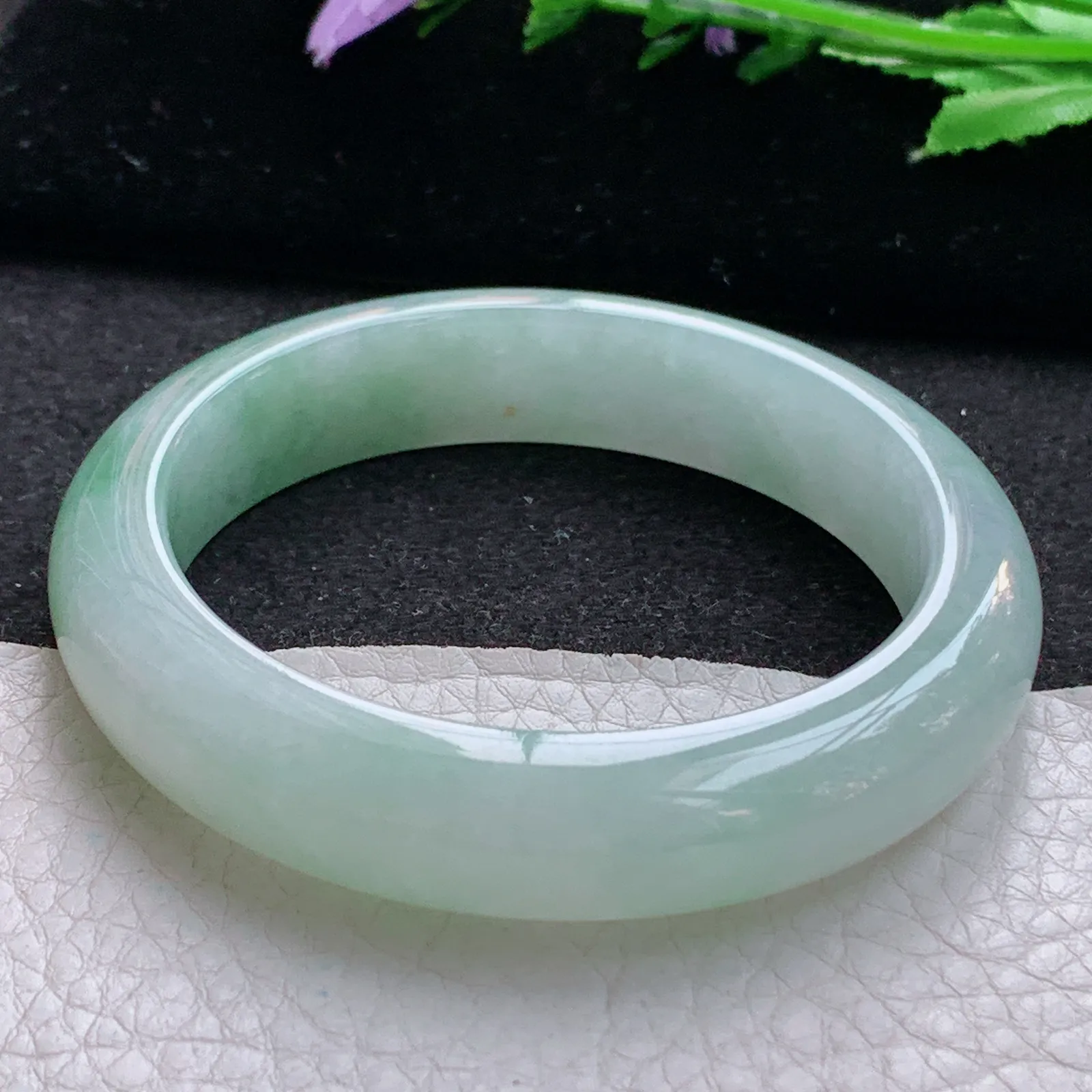 xo实拍55.5*12.8*8.6平安镯 缅甸翡翠a货玉手镯胶感飘绿宽边玉手环