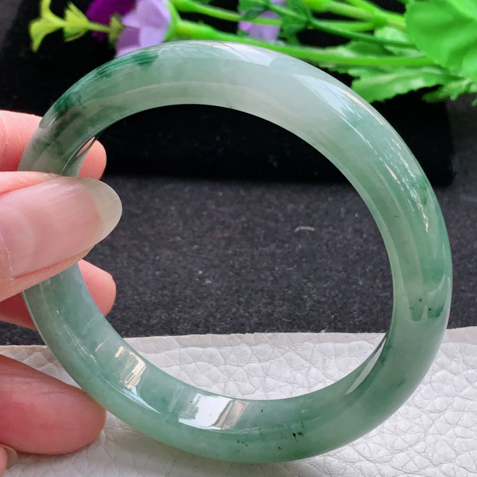 ss实拍57*12.2*8.5平安镯 缅甸翡翠a货玉手镯冰飘花宽边玉手环